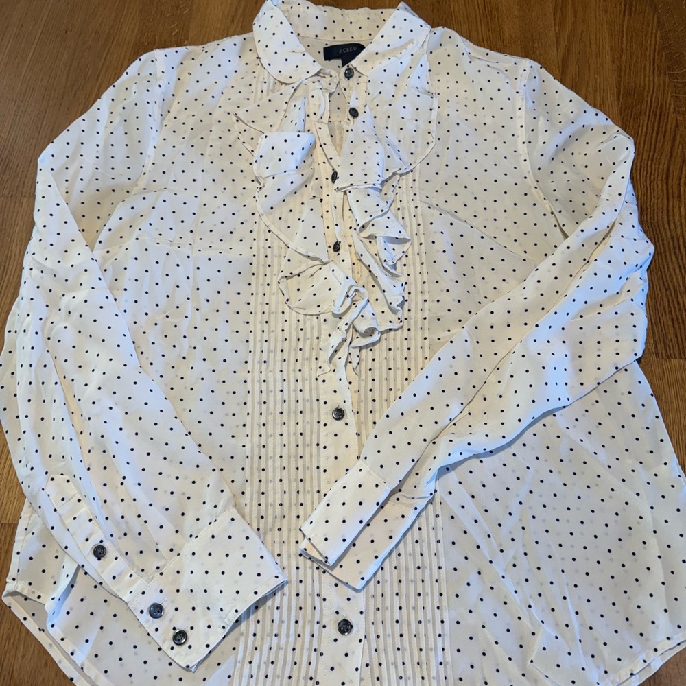J Crew White Polka Dot Blouse